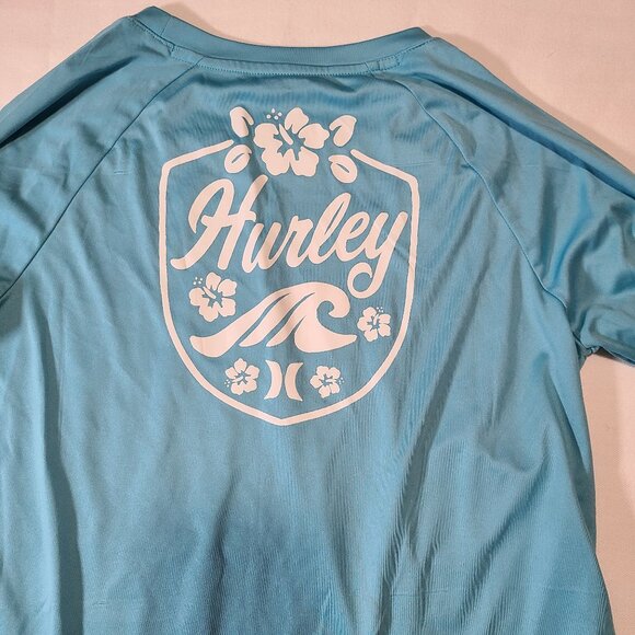 Hurley Blue Long Sleeve Rash Guard Size 10/12 UPF 50+ Swim Sun Protection Tee - Picture 2 of 8
